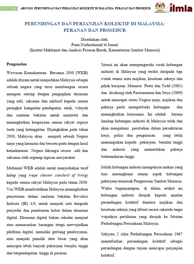 Article: Perundingan Dan Perjanjian Kolektif Di Malaysia: Peranan Dan Prosedur
