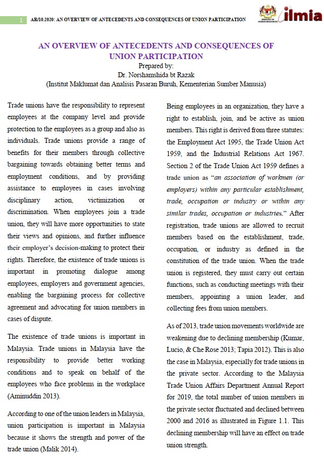 Article: An Overview of Antecedents and Consequences of Union Participation