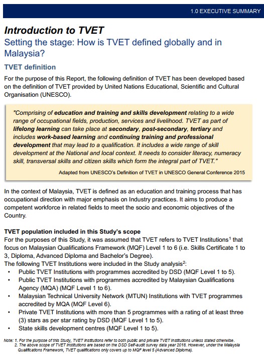 Kajian Pembangunan Pelan Induk Kebangsaan Latihan Teknikal Dan Vokasional (TVET) Ke Arah Negara Maju